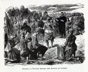 Svensker ved bønn før slaget ved Lützen, 1882 av Unbekannt
