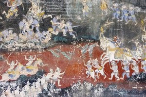 Sylver Pagoda Dette veggmaleriet viser scener fra Reamker, som er den kambodsjanske eller khmeriske versjonen av det klassiske hinduistiske diktet Ramayana, Phnom Penh, Kambodsja av Unbekannt