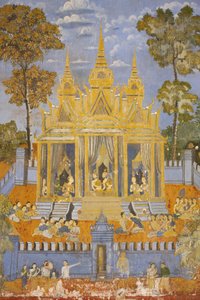 Sylver Pagoda Dette veggmaleriet skildrer scener fra Reamker, som er den kambodsjanske eller khmeriske versjonen av det klassiske hinduistiske diktet Ramayana, Phnom Penh, Kambodsja av Unbekannt