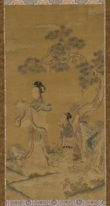 Tapestry: en daoistisk kvinnelig udødelig og ledsager under en furu, Ming-dynastiet, 1368-1644. av Unbekannt