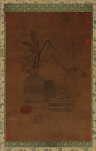Tapet: en skål, to krukker, blomster og frukt, muligens Ming-dynastiet, 1368-1644. av Unbekannt