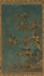 Tapet: frukttrær og stokkroser, Ming-dynastiet, 1368-1644. av Unbekannt