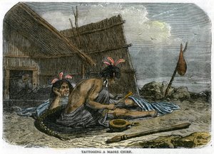 Tatovering av en Maori-sjef, New Zealand, c1875 av Unbekannt