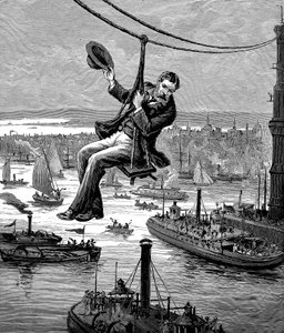 Tester kablene på Brooklyn Bridge, c1900 av Unbekannt