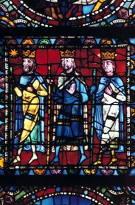 The Adoration of the Magi, farget glass, Chartres Cathedral Frankrike, 1145-1155 av Unbekannt