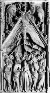 Altertavlen av Jomfruens liv. Lavrelieff av Jaume Cascalls (? -1378) Vår Frue av Corneilla de Conflents kirke fra 1300-tallet (Østlige Pyreneene) av Unbekannt