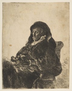 Kunstnerens mor sitter ved et bord, ser til venstre: Tre fjerdedels lengde, etter 1631. av Unbekannt