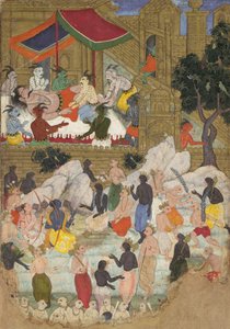 The Awakening of Kumbhakarna i Golden City of Lanka, Folio from a Ramayana, ca. 1605. av Unbekannt