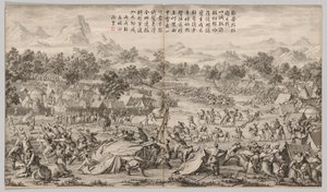 Slaget ved Elei Zhalatu: fra Battle Scenes of the Quelling of Rebellions...c. 1765-1774. av Unbekannt