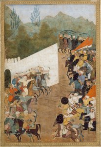 Slaget ved Shahbarghan, Folio fra en Padshahnama Chronicle of the Emperor, 1600-tallet. av Unbekannt