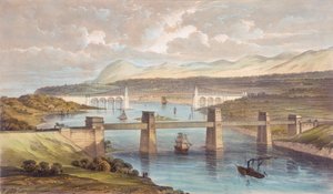 Britannia Tubular Bridge, Menai-stredet, Wales, c1850 av Unbekannt