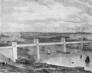 Britannia Tubular Bridge over Menai-stredet, 1850..., 1901. av Unbekannt