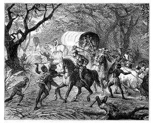 Caffre-krigen: Innfødte angriper en konvoi, 1800-tallet av Unbekannt