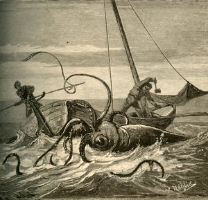 Fiskerkampen med den gigantiske blekkspruten, 1881. av Unbekannt