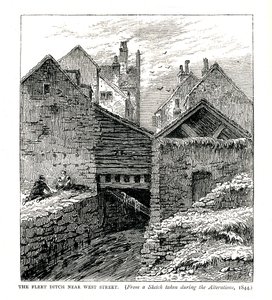 The Fleet Ditch nær West Street, under endringer, 1844 av Unbekannt