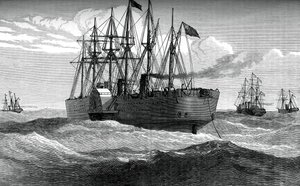 The Great Eastern spiller ut den atlantiske telegrafkabelen, c1865, c1880 av Unbekannt