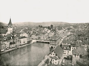 Grosse Stadt og Kleine Stadt delt av elven Limmat, Zürich, Sveits, 1895. av Unbekannt