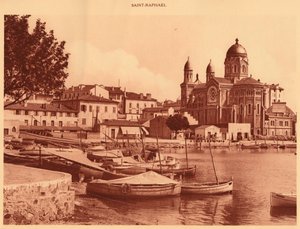 Havnen og kirken, Saint Raphael, 1930. av Unbekannt