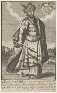 Kongen av Kambodsja står med et septer i høyre hånd, ca. 1670-1700. av Unbekannt