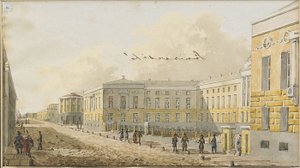 Moskva-universitetet i Mokhovaya-gaten, tidlig på 1800-tallet. av Unbekannt