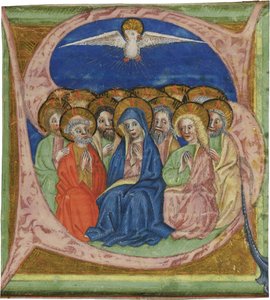 Pinsen. Initial S fra et manuskript Gradual, ca 1430 av Unbekannt