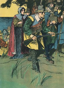 Pilegrimsfedrene går inn i den nye verden, c1907 av Unbekannt