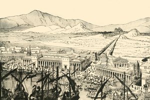 Pireus med de lange murene, restaurert, 1890. av Unbekannt