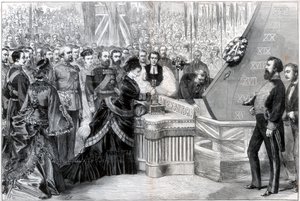 Prinsessen av Wales lanserer det nye jernbelagte skipet Alexandra, 1875 av Unbekannt