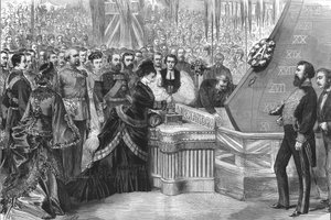 Prinsessen av Wales lanserer det nye jernbelagte skipet Alexandra, 1875 av Unbekannt