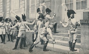 Den prøyssiske adelsgarden skjerper sverdene sine på trappene til den franske ambassaden i Berlin, 1896 av Unbekannt