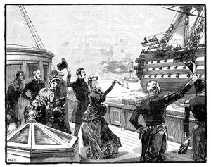 Dronningen vinker farvel til flaggskipet hertugen av Wellington, c1850-tallet, 1888 av Unbekannt