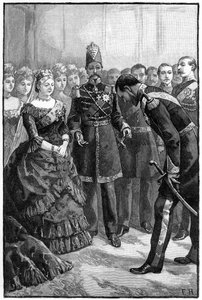 Sjahen av Persia presenterer drakten sin til dronning Victoria i Windsor, midten av slutten av 1800-tallet av Unbekannt