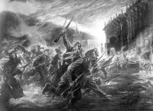 Stormingen av vinterpalasset i Petrograd i oktober av Unbekannt