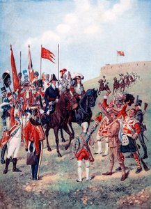 Kavaleriet møter infanteriet på slagmarken, 1910 av Unbekannt