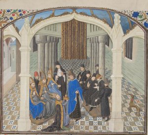 Kroningen av Baldwin II i 1118. Miniatyr fra Historia av Vilhelm av Tyrus, 1460-tallet av Unbekannt