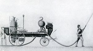 Den første dampbrannbilen, c1830 av Unbekannt