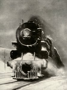 Snøstormens raseri gjør ikke noe inntrykk på dette enorme lokomotivet, 1935. av Unbekannt