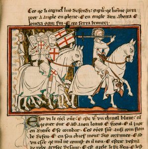 Den store kongen på en hvit hest. Miniatyr fra: Apocalypse de saint Jean, ca 1320. av Unbekannt