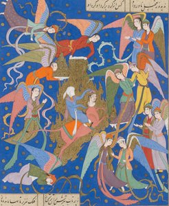 Profetens nattreise. Fra et manuskript av Khamsa of Nizami, ca. 1620. av Unbekannt