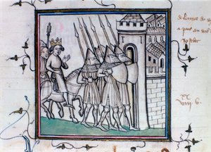 Tilbakekomsten til Charles VI av Frankrike etter slaget ved Rosbecque, 1382, 1300-1400-tallet av Unbekannt