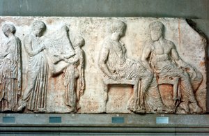 Athenas hellige kappe holdt opp av kultfunksjonærer, og Athena og Hephaistos, 438 f.Kr. av Unbekannt