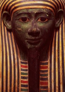 Sarkofagen til Psametik (664-610BC) detalj av ansiktet, egyptisk av Unbekannt