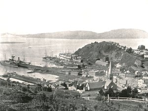 Byen og havnen, Port Chalmers, New Zealand, 1895. av Unbekannt