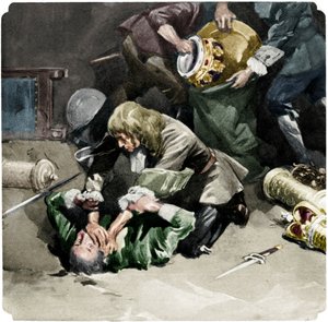 Thomas Blood forsøkte å stjele kronjuvelene fra Tower of London i 1671, 1937 av Unbekannt
