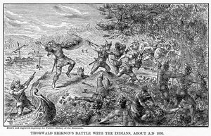 Thorwald Eriksons kamp med indianerne, ca 1003 e.Kr., 1877 av Unbekannt