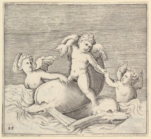 Three Cupids and Two Dolphins, utgitt ca. 1599-1622. av Unbekannt
