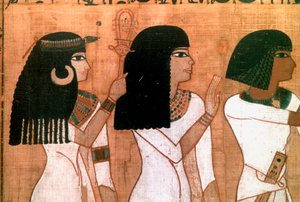 Tre søstre, detalj fra et gammelt egyptisk veggmaleri av Unbekannt