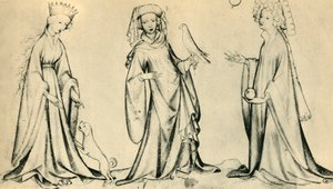 Tre unge kvinner, c1400, 1943. av Unbekannt