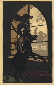 Titteldesign på boken Town Musicians of Bremen av brødrene Grimm, 1910-tallet av Unbekannt