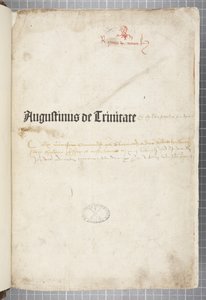 Tittelside til De trinitate og De Civitate Dei cum commento, skrevet av Augustine av Hippo (penn og blekk på papir) av Unbekannt